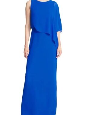 Halston Heritage One-Shoulder asymmetrical Royal Blue gown
